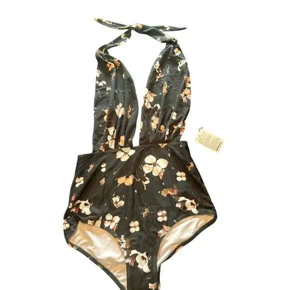 COCOSHIP Swim Nwt Cocoship Womens Black Floral Backless One
